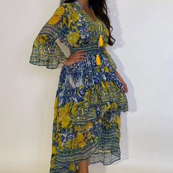 Antica Sartoria Dresses & Skirts - ANTICA SARTORIA by Giacomo Cinque LEMONS blue Mediterranean sequin sheer Dress